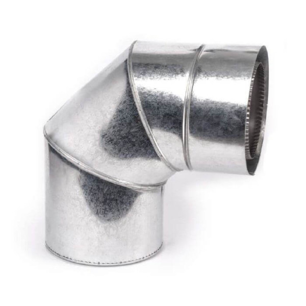 Коліно для димоходу 90° двостінне нерж/оц марка сталі AISI 304 (Тов. м. 1мм)