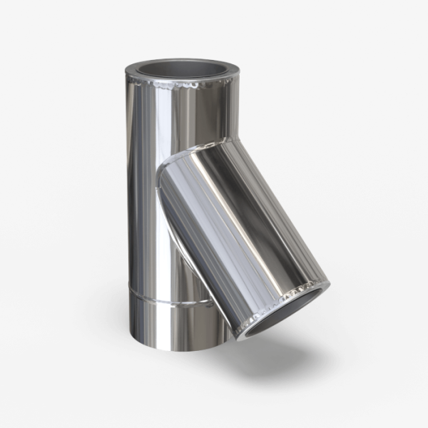 Трійник для димоходу 45° двостінний нерж/нерж марка сталі AISI 304 (Тов. м. 1мм)