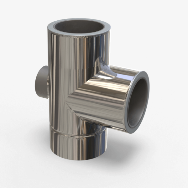 Трійник 87° з ревізією для димоходу двостінний нерж/нерж марка сталі AISI 304 (Тов. м. 1мм)